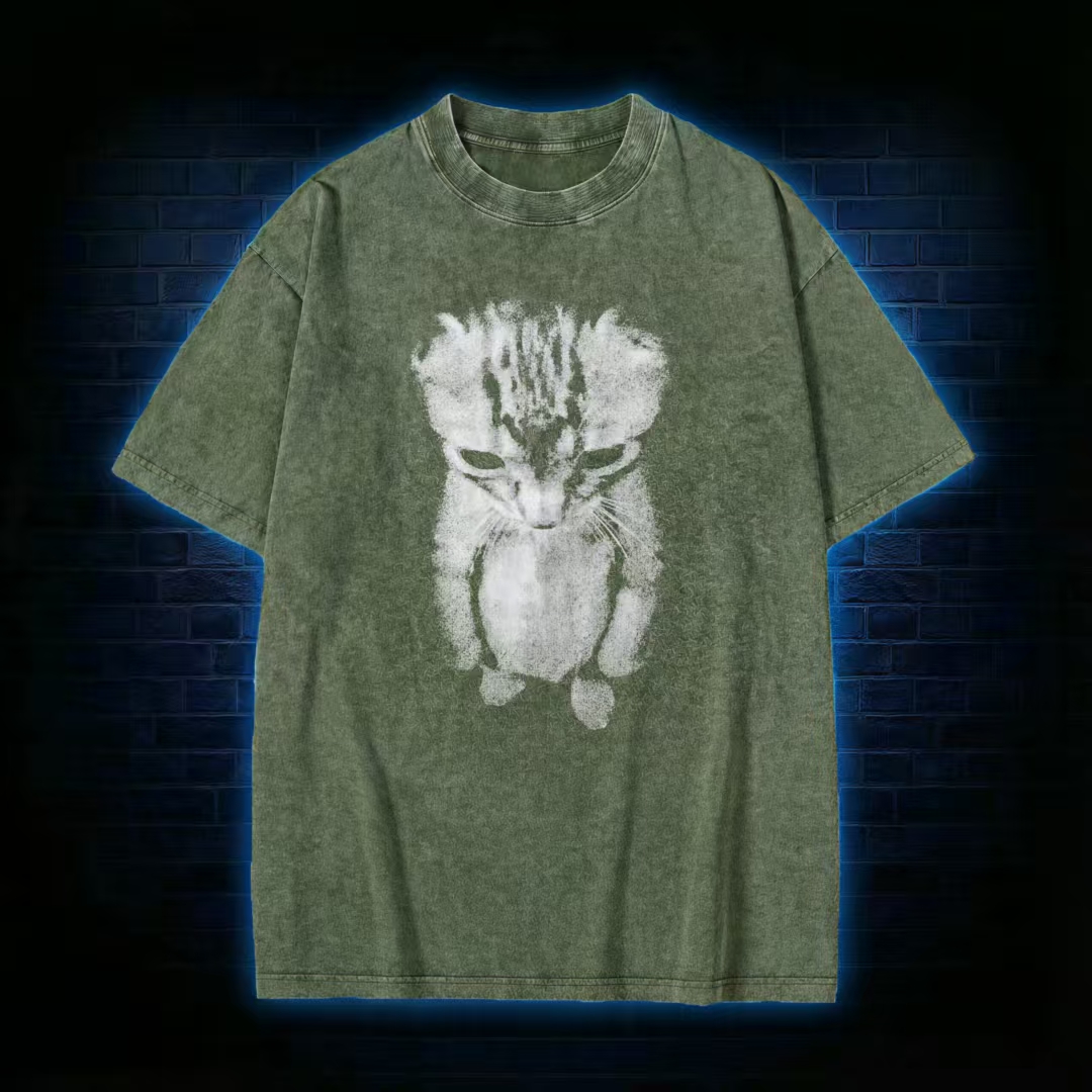Mottled Cat Silhouette Casual T-shirt