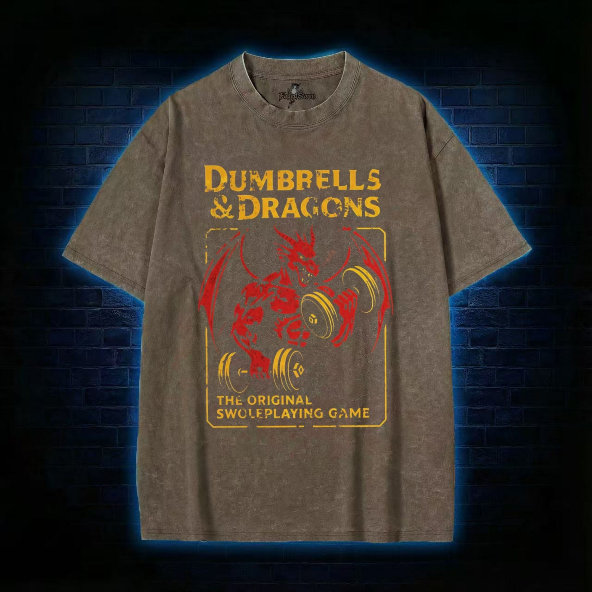 Dumbbells&Dragons Washed T-shirt