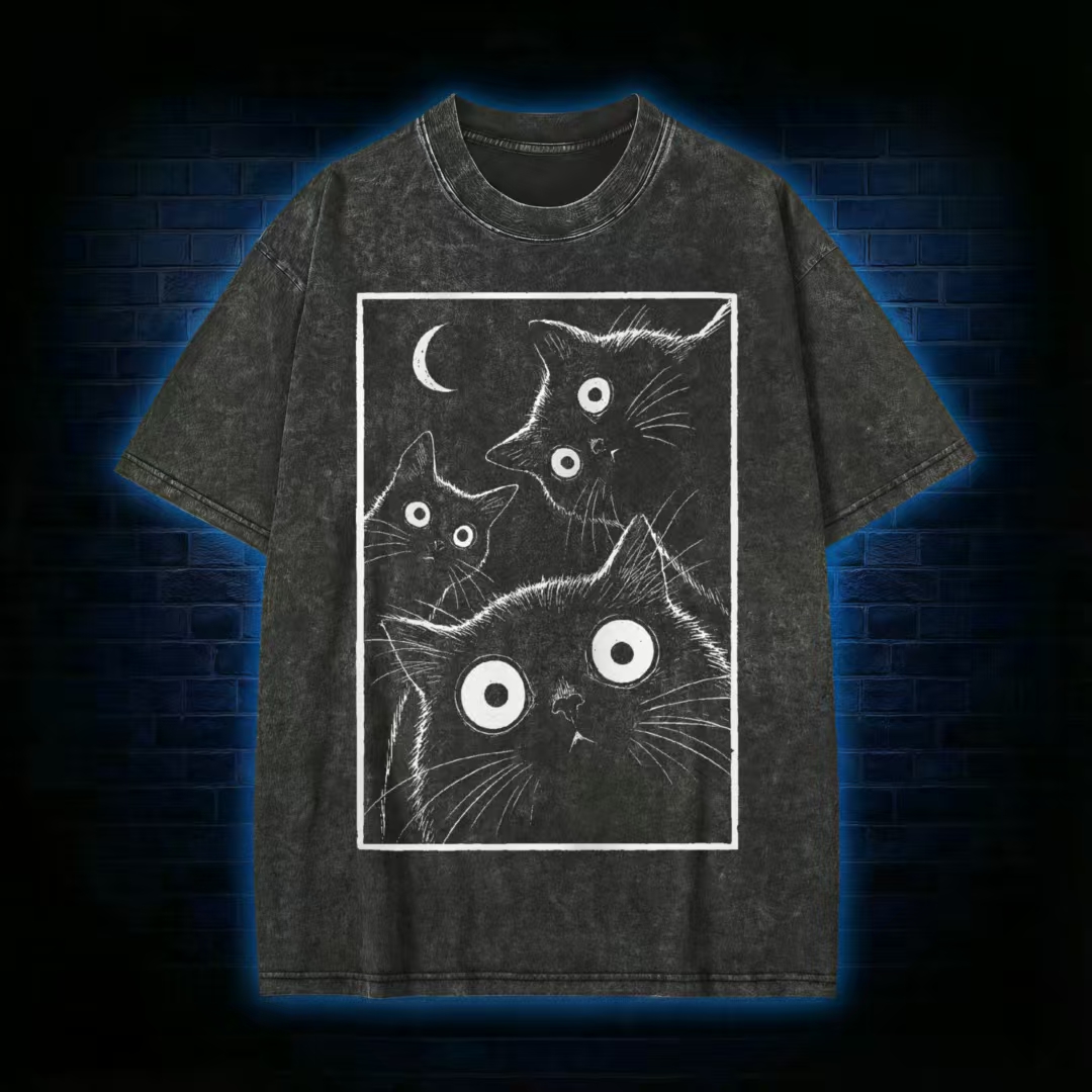 "Moonlit Cats" Vintage Graphic T-shirt