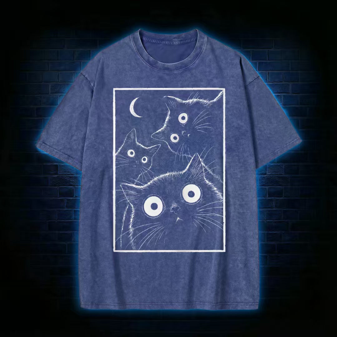 "Moonlit Cats" Vintage Graphic T-shirt
