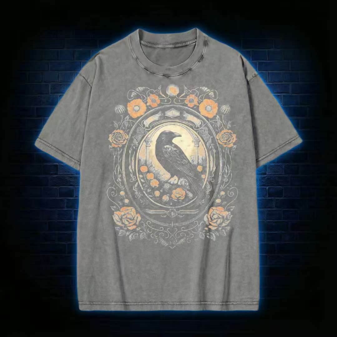 Retro Occult Moon Floral Washed T-shirt
