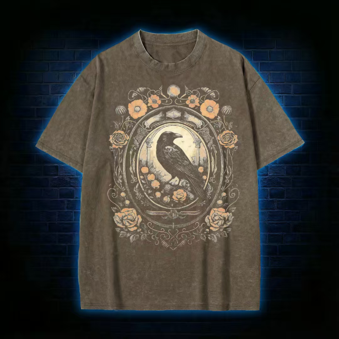 Retro Occult Moon Floral Washed T-shirt