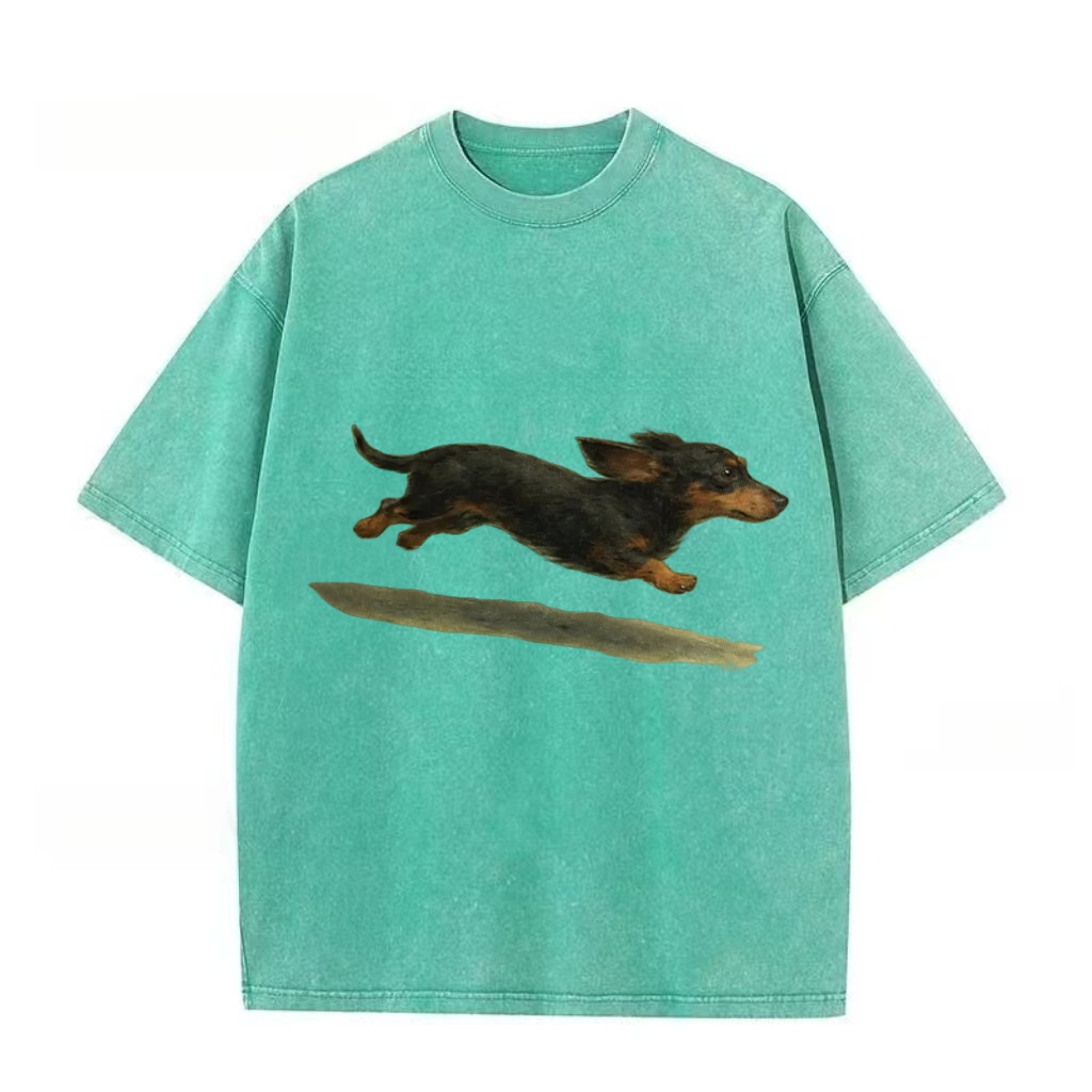 Dachshund Running Graphic Washed T-Shirt