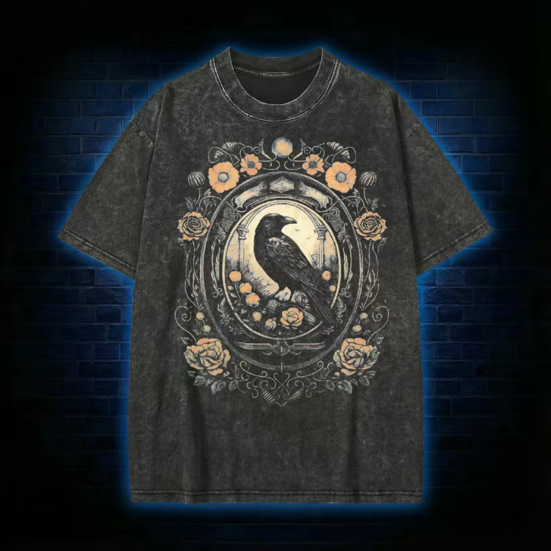 Retro Occult Moon Floral Washed T-shirt