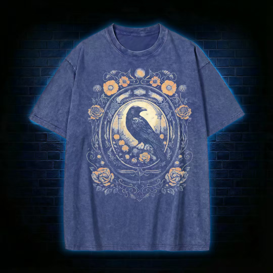 Retro Occult Moon Floral Washed T-shirt