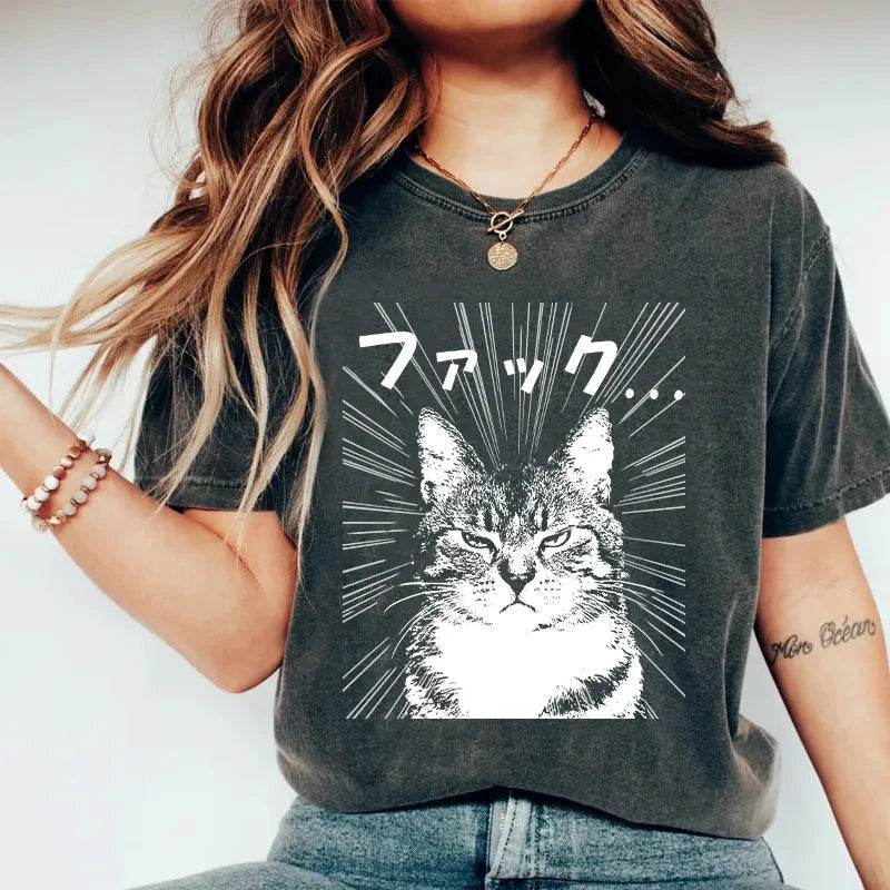  Angry Cat Washed T-Shirt