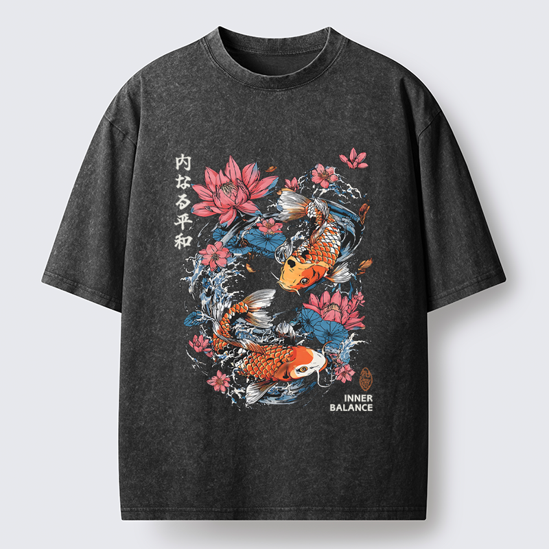 Tokyo-Tiger Koi Serenity Washed T-Shirt