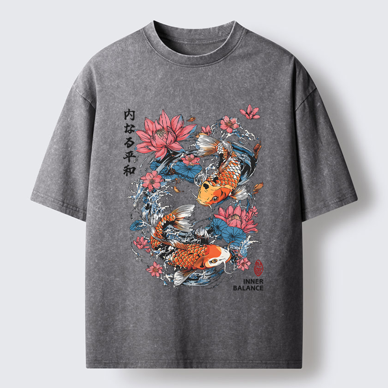 Tokyo-Tiger Koi Serenity Washed T-Shirt