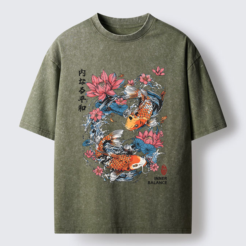 Tokyo-Tiger Koi Serenity Washed T-Shirt