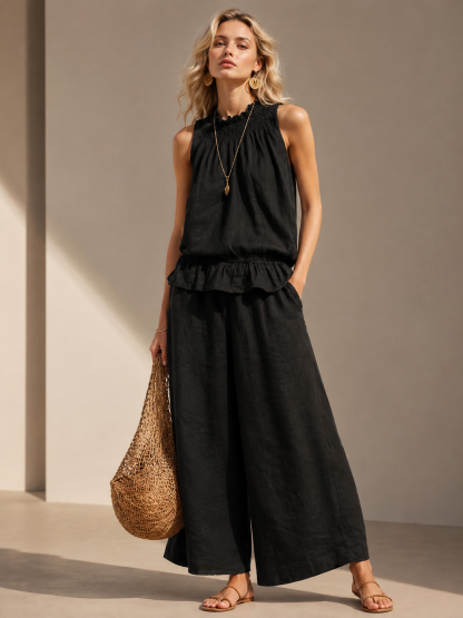 Summer Chic Women's Matching Set – Relaxed Sleeveless Top + Palazzo Pants
