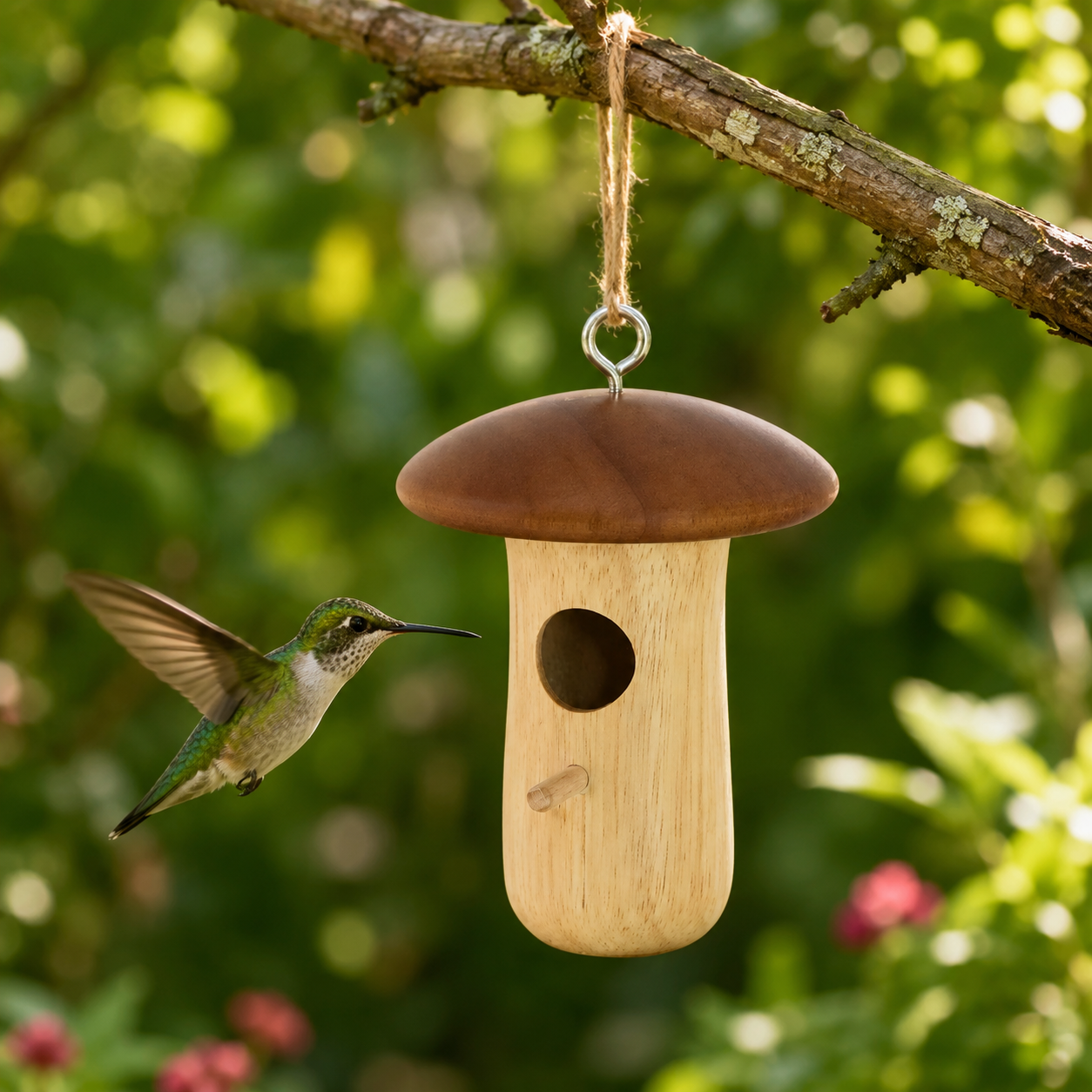 Handcrafted Wooden Hummingbird House