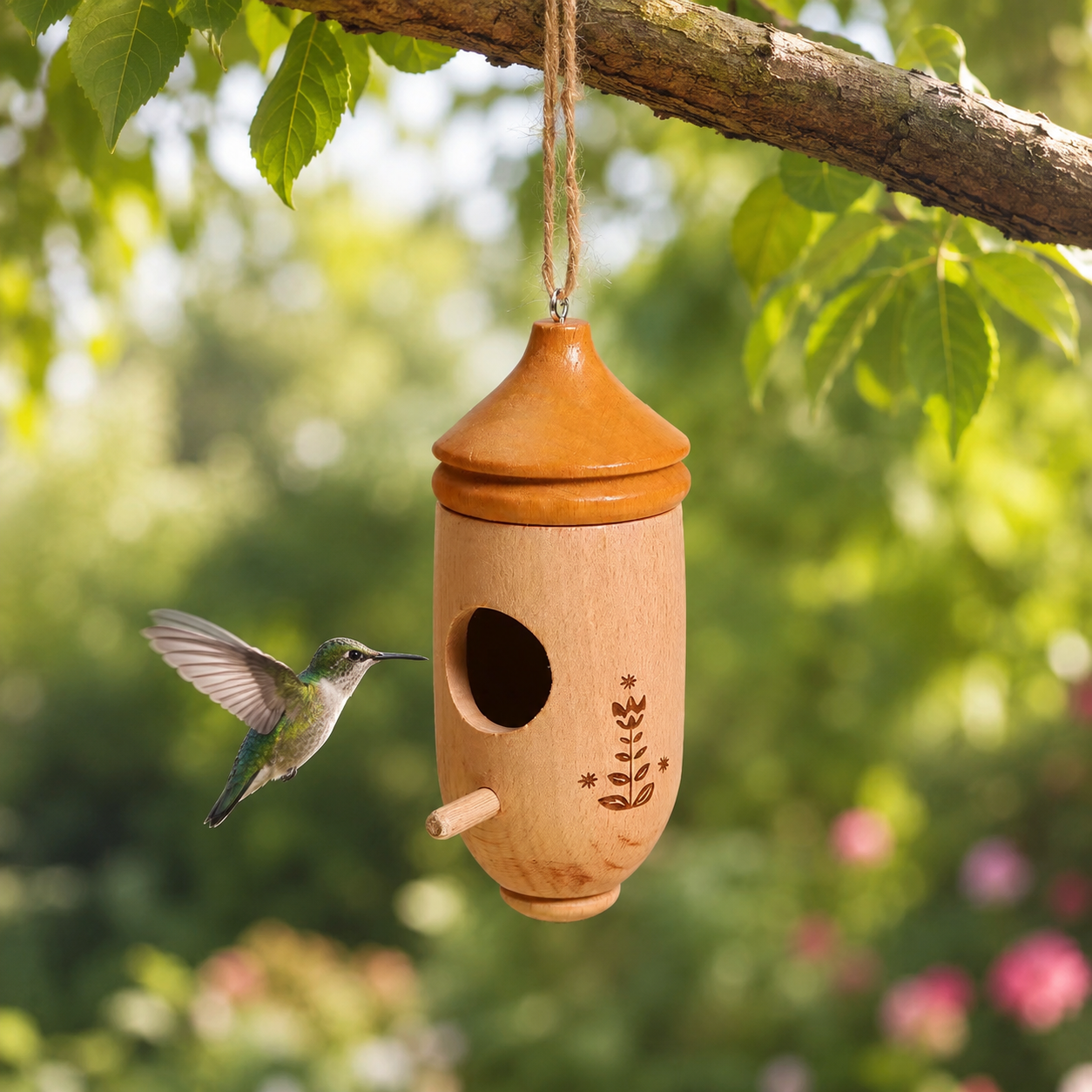 Handcrafted Wooden Hummingbird House
