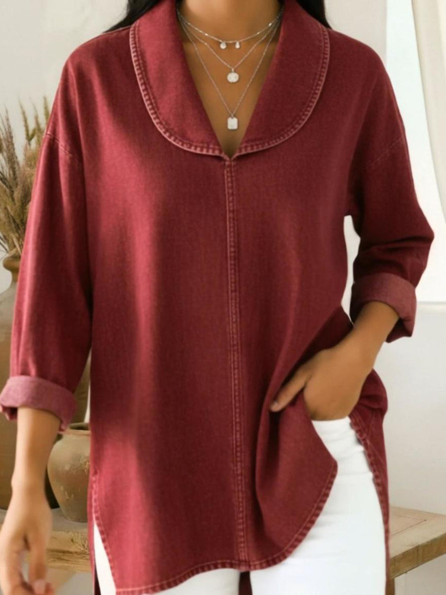 💝💝Lastday 50% OFF🔥Retro Shawl Collar Denim Cotton Top