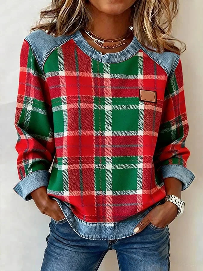 CLEARANCE SALE🔥 Women's vintage plaid print patchwork art sweatshirt