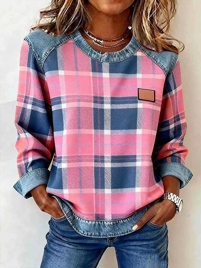 CLEARANCE SALE🔥 Women's vintage plaid print patchwork art sweatshirt