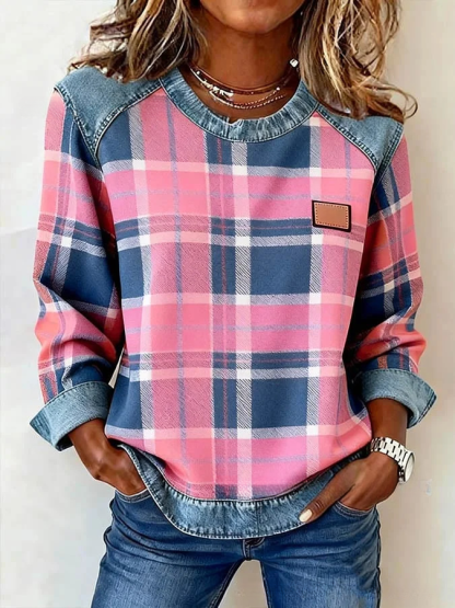 CLEARANCE SALE🔥 Women's vintage plaid print patchwork art sweatshirt