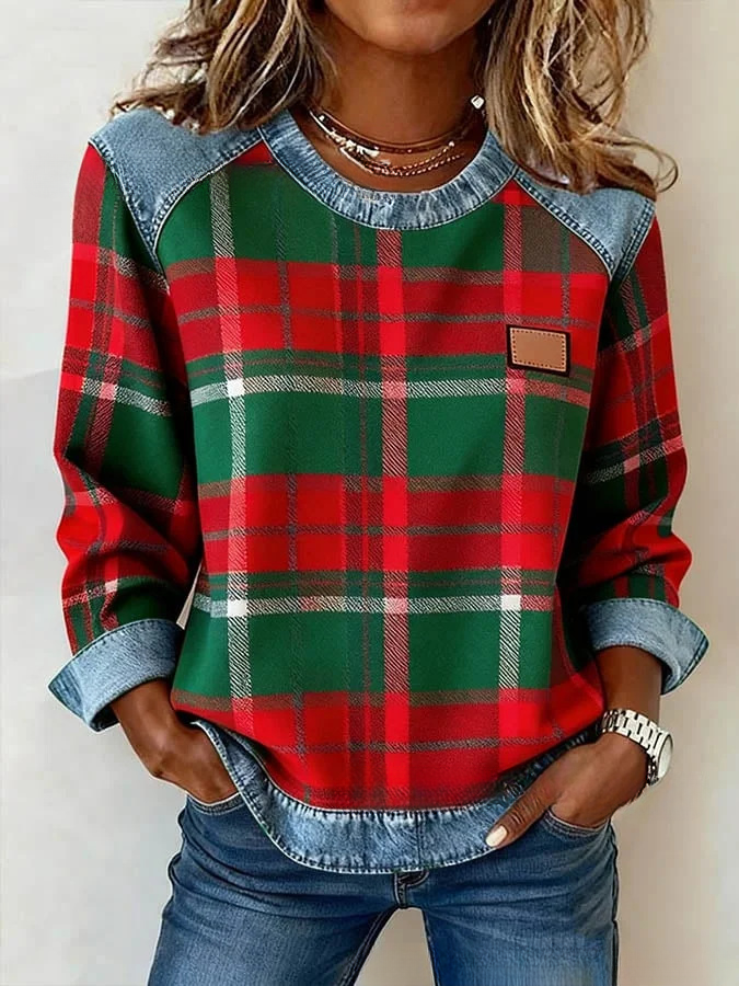 CLEARANCE SALE🔥 Women's vintage plaid print patchwork art sweatshirt