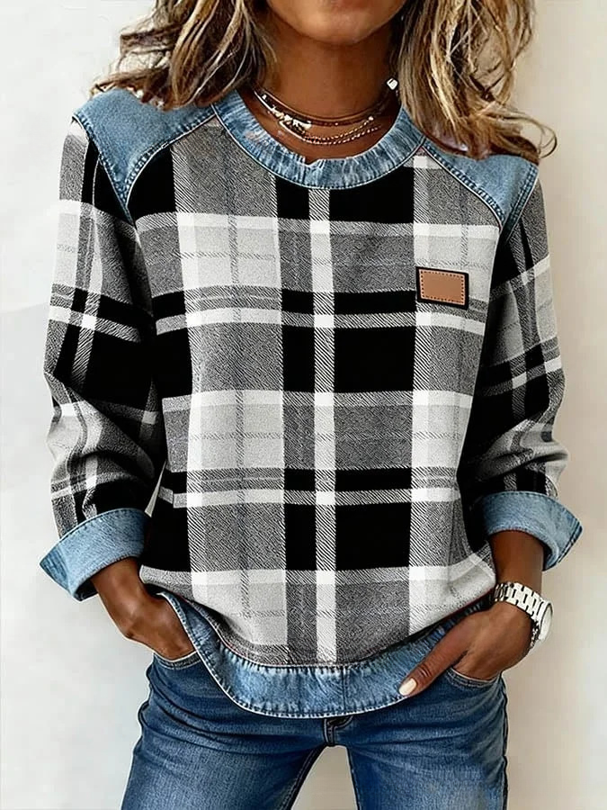 CLEARANCE SALE🔥 Women's vintage plaid print patchwork art sweatshirt