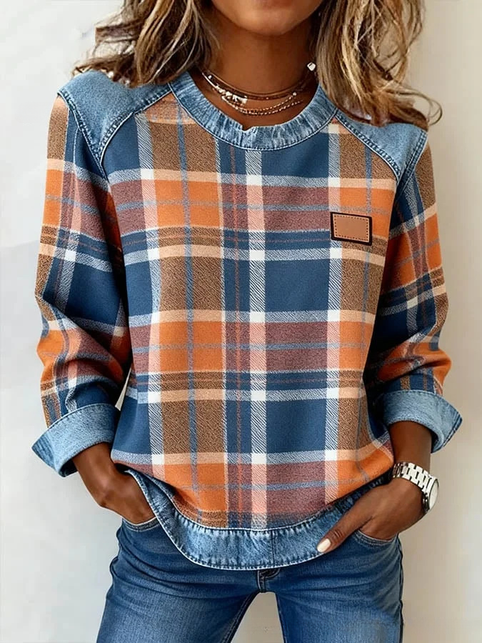 CLEARANCE SALE🔥 Women's vintage plaid print patchwork art sweatshirt