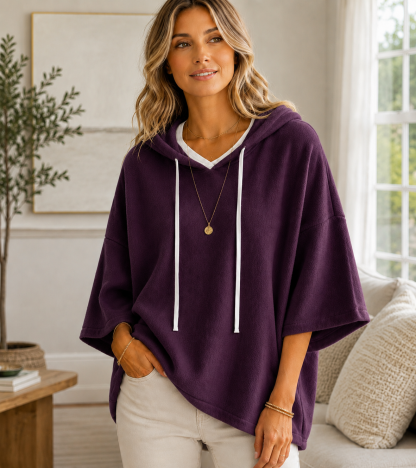 Women’s Casual Relaxed-Fit 3/4 Sleeve Hooded Pullover Top