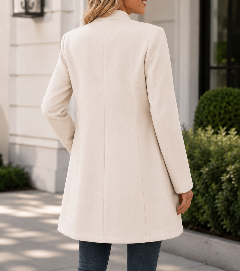Women’s Elegant Stand Collar Longline Coat with Button Front