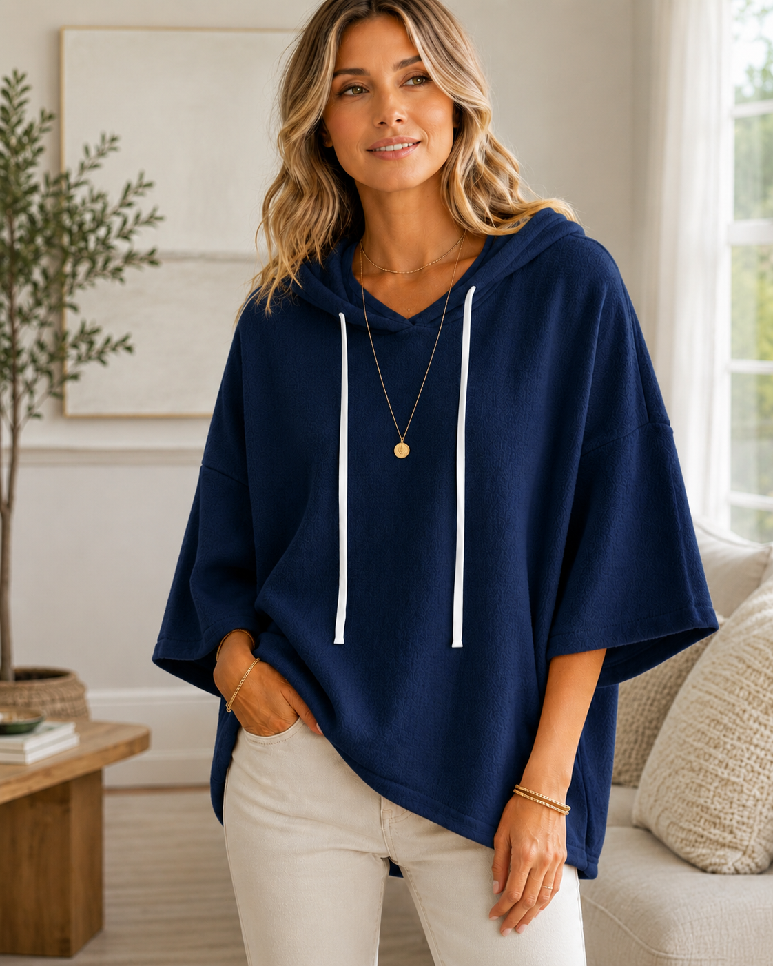 Women’s Casual Relaxed-Fit 3/4 Sleeve Hooded Pullover Top
