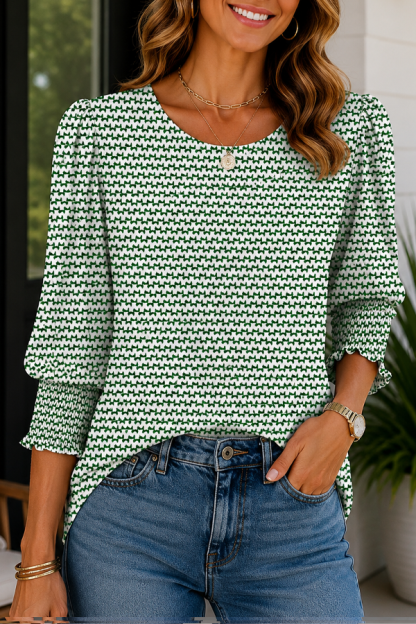 Women Dressy Casual 3/4 Length Sleeve Blouses with Smocked Cuffs