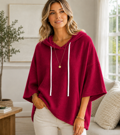Women’s Casual Relaxed-Fit 3/4 Sleeve Hooded Pullover Top