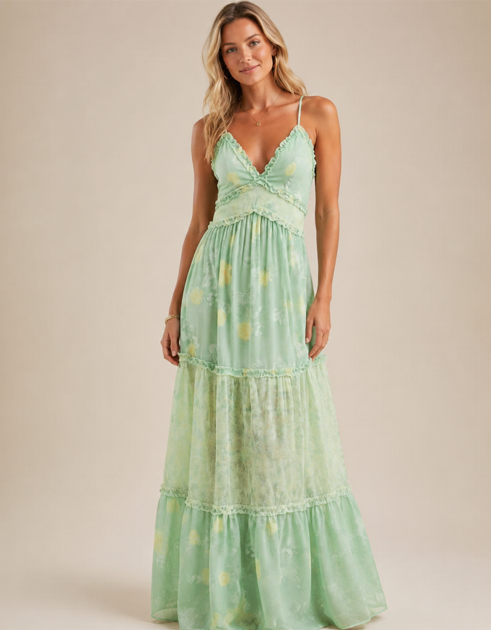 Women’s Boho Floral Maxi Dress – Summer V Neck Flowing Dress