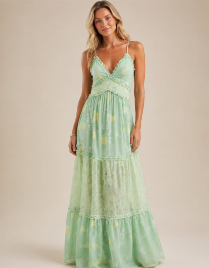 Women’s Boho Floral Maxi Dress – Summer V Neck Flowing Dress