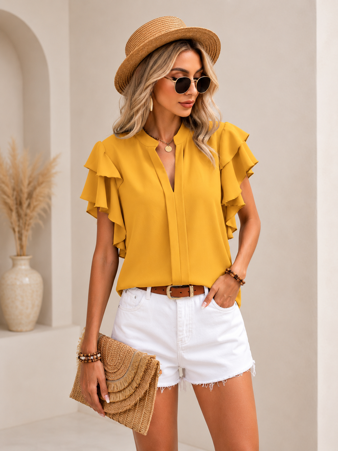 Boho Chic Ruffle Sleeve Blouse for Women – Soft & Flowy Summer Top