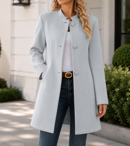 Women’s Elegant Stand Collar Longline Coat with Button Front