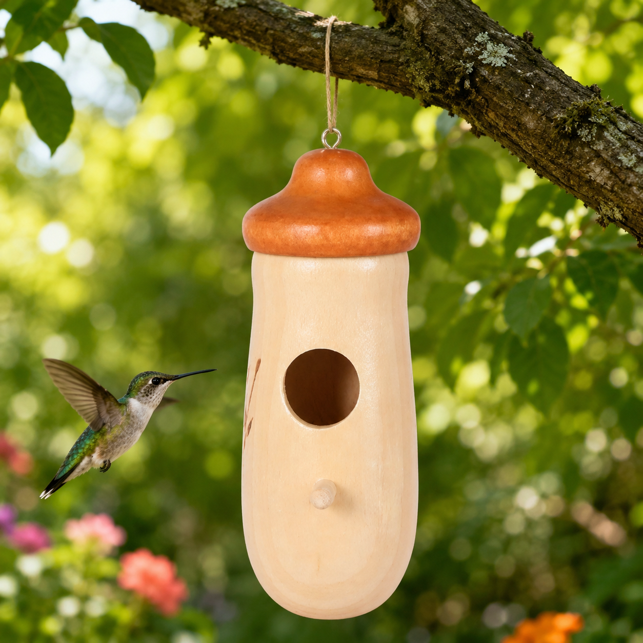 Handcrafted Wooden Hummingbird House