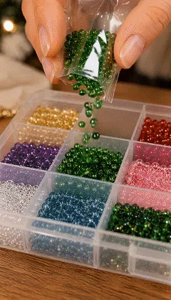 Widok krok po kroku DIY choinki świątecznej z koralików