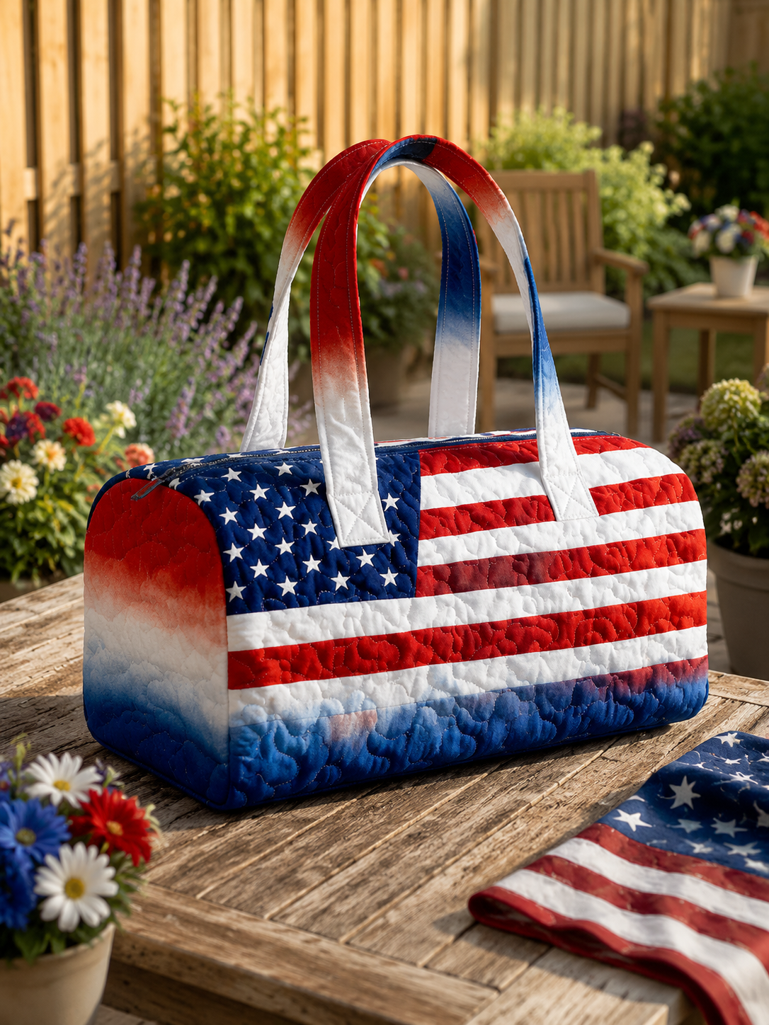 Quilted American Flag Duffel Bag | Weekender Travel Bag for Women America 250