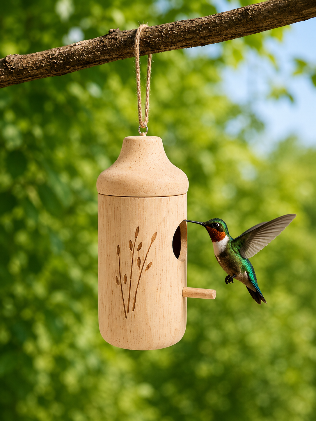 Handcrafted Wooden Hummingbird House