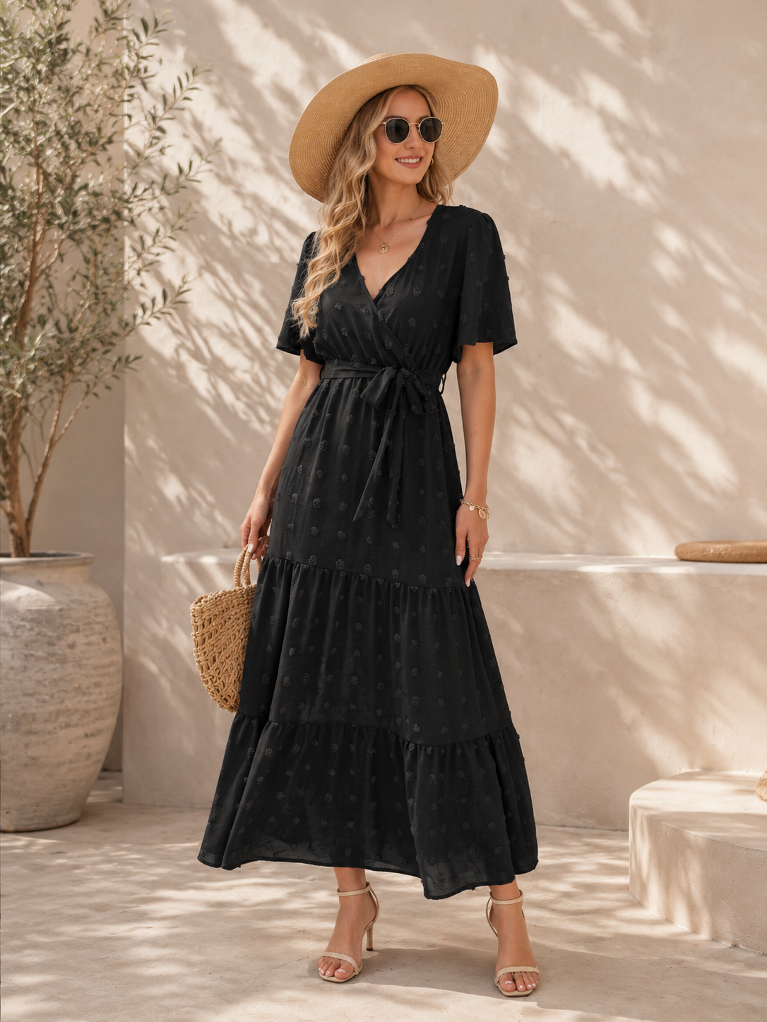Flowy Tiered Ruffle Dress – Feminine Vacation Maxi Dress