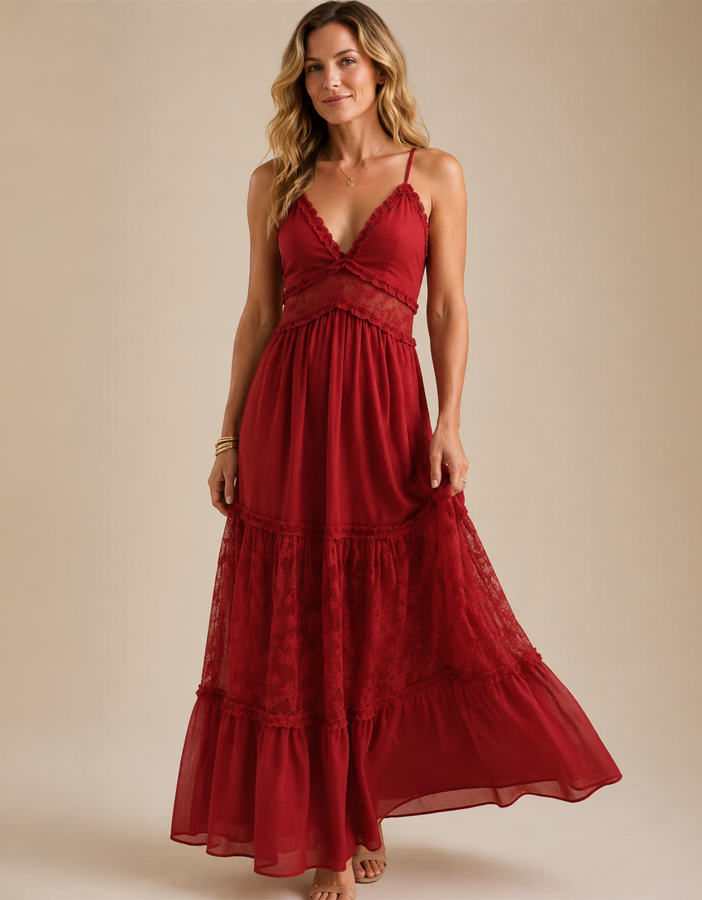Women’s Boho Floral Maxi Dress – Summer V Neck Flowing Dress