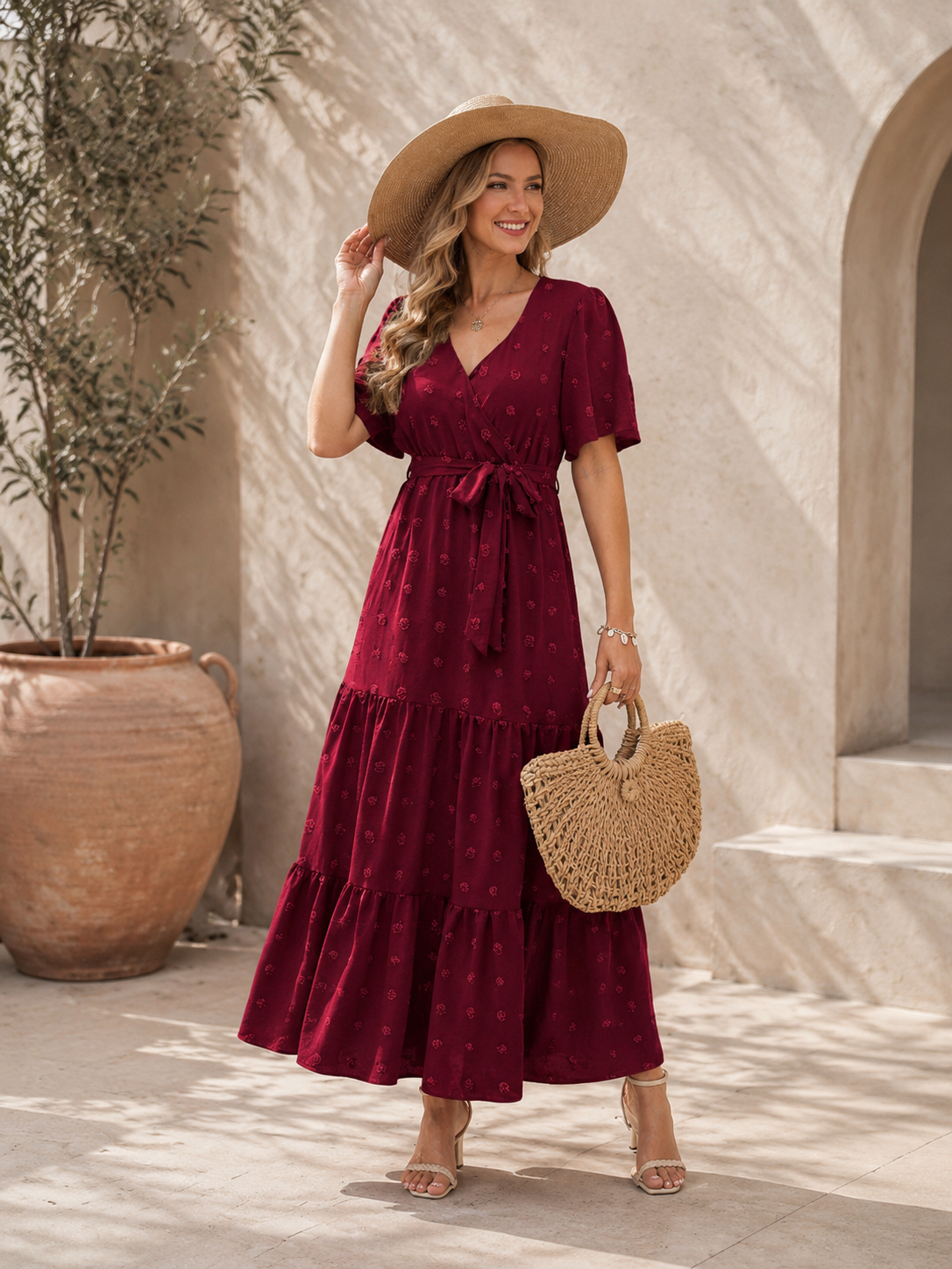 Flowy Tiered Ruffle Dress – Feminine Vacation Maxi Dress