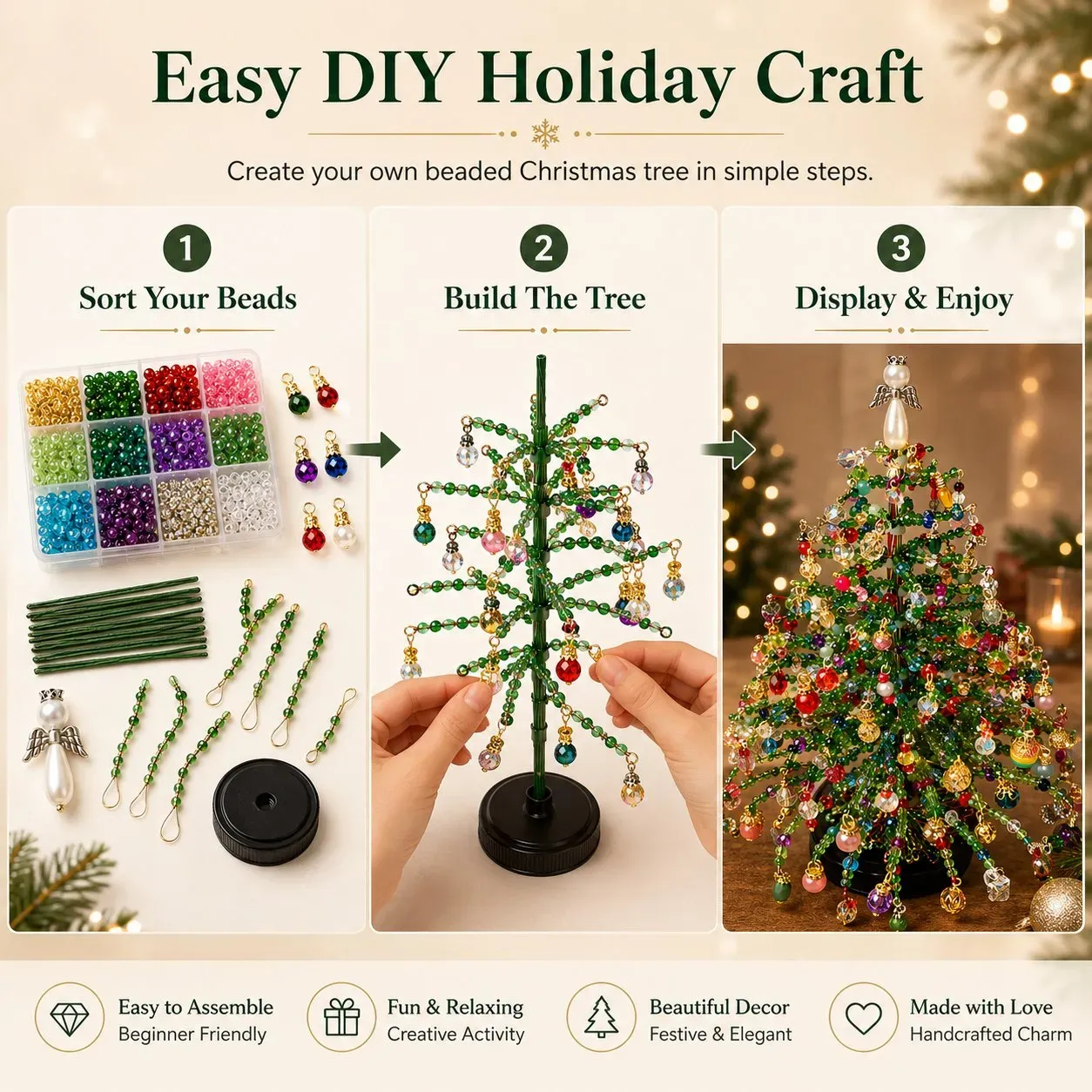 🎄✨ DIY Beaded Christmas Tree Kit – 🎅Create Your Own Sparkling Holiday Decoration