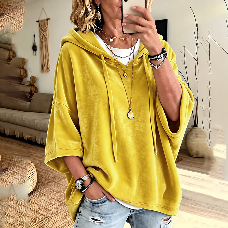 Women's Velour Oversized Hoodie 3/4 Sleeve - Gold