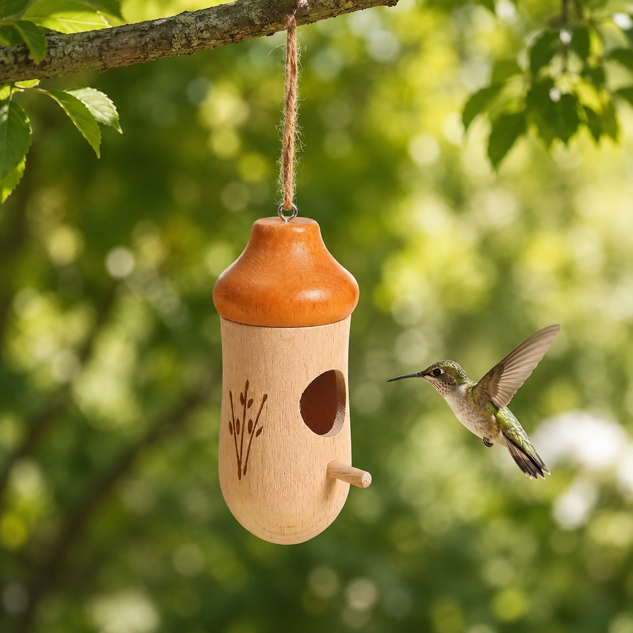 Handcrafted Wooden Hummingbird House