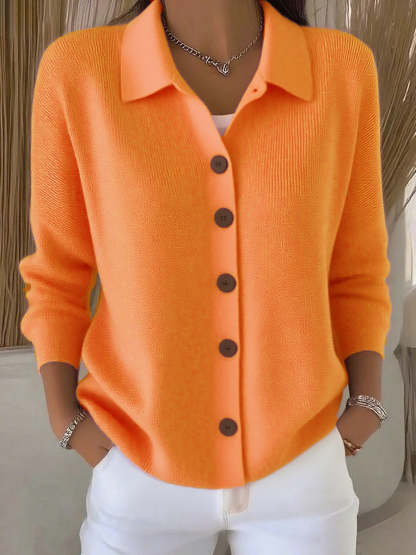 Women's Lapel Button Knitted Cardigan Sweater