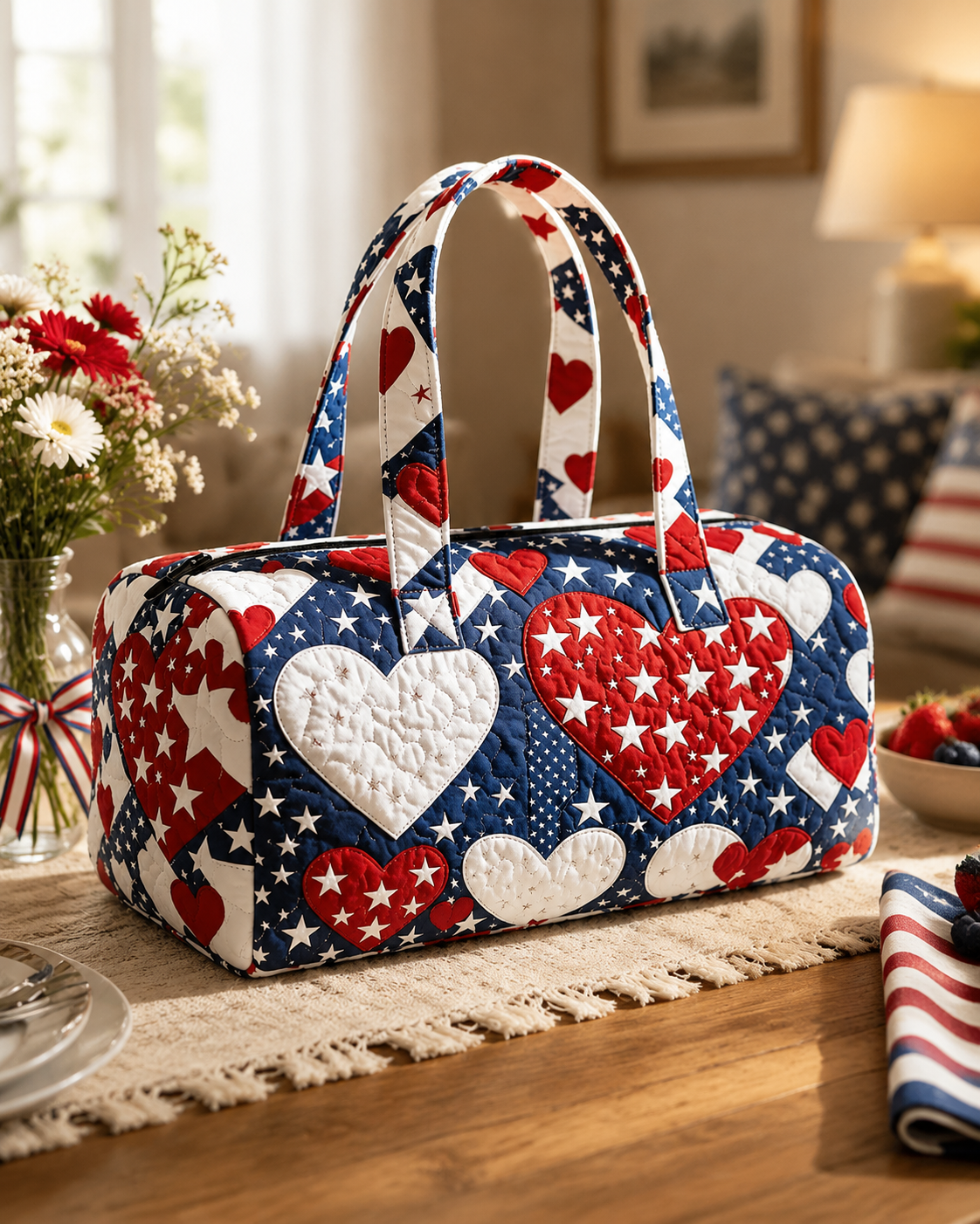 Quilted American Flag Duffel Bag | Weekender Travel Bag for Women America 250