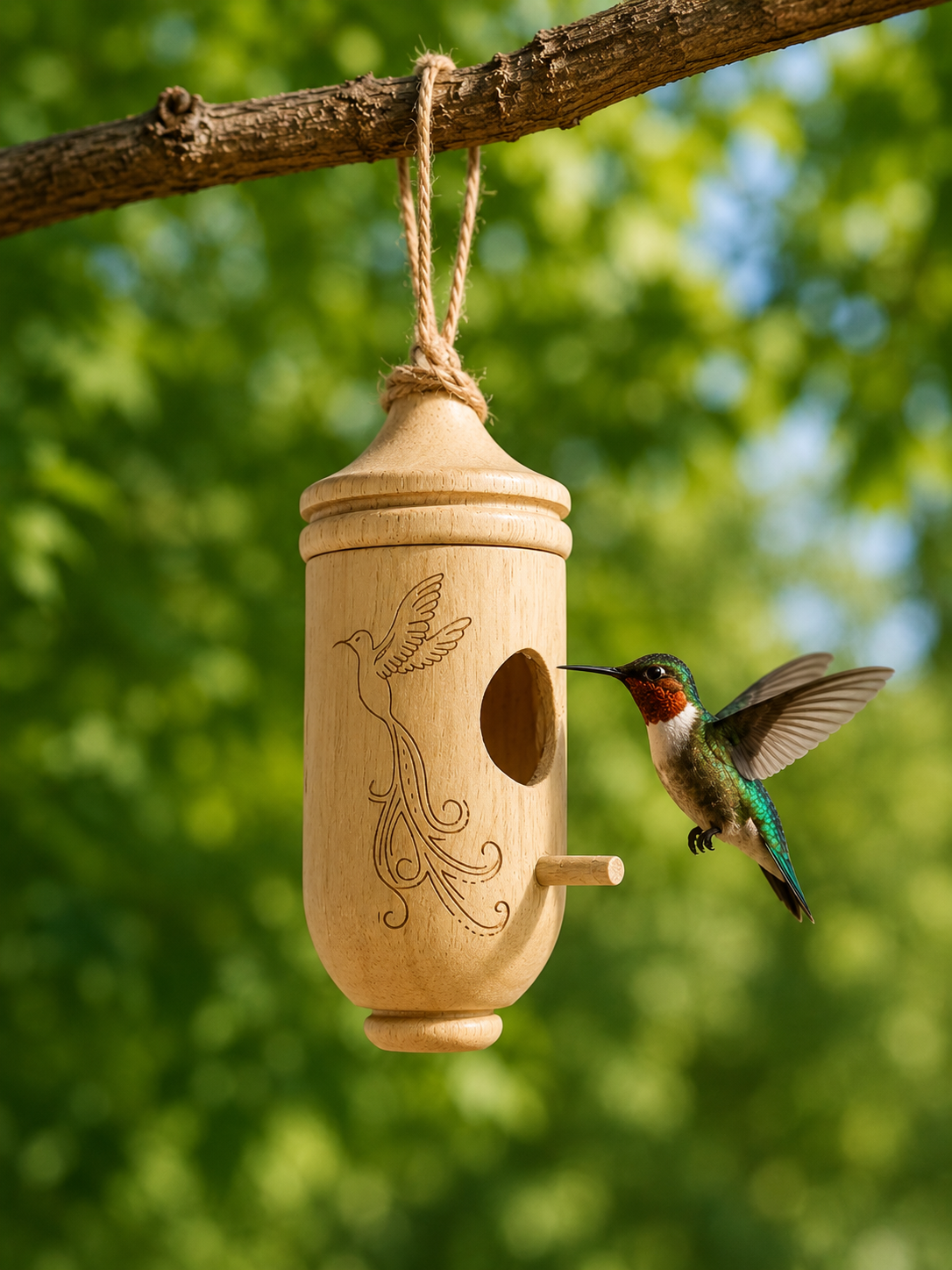 Handcrafted Wooden Hummingbird House