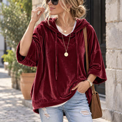 Women's Velour Oversized Hoodie 3/4 Sleeve