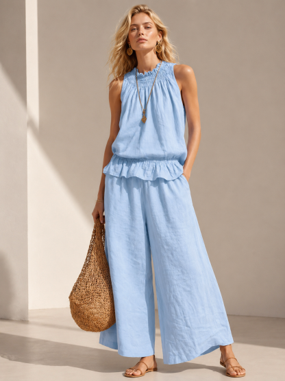 Summer Chic Women's Matching Set – Relaxed Sleeveless Top + Palazzo Pants