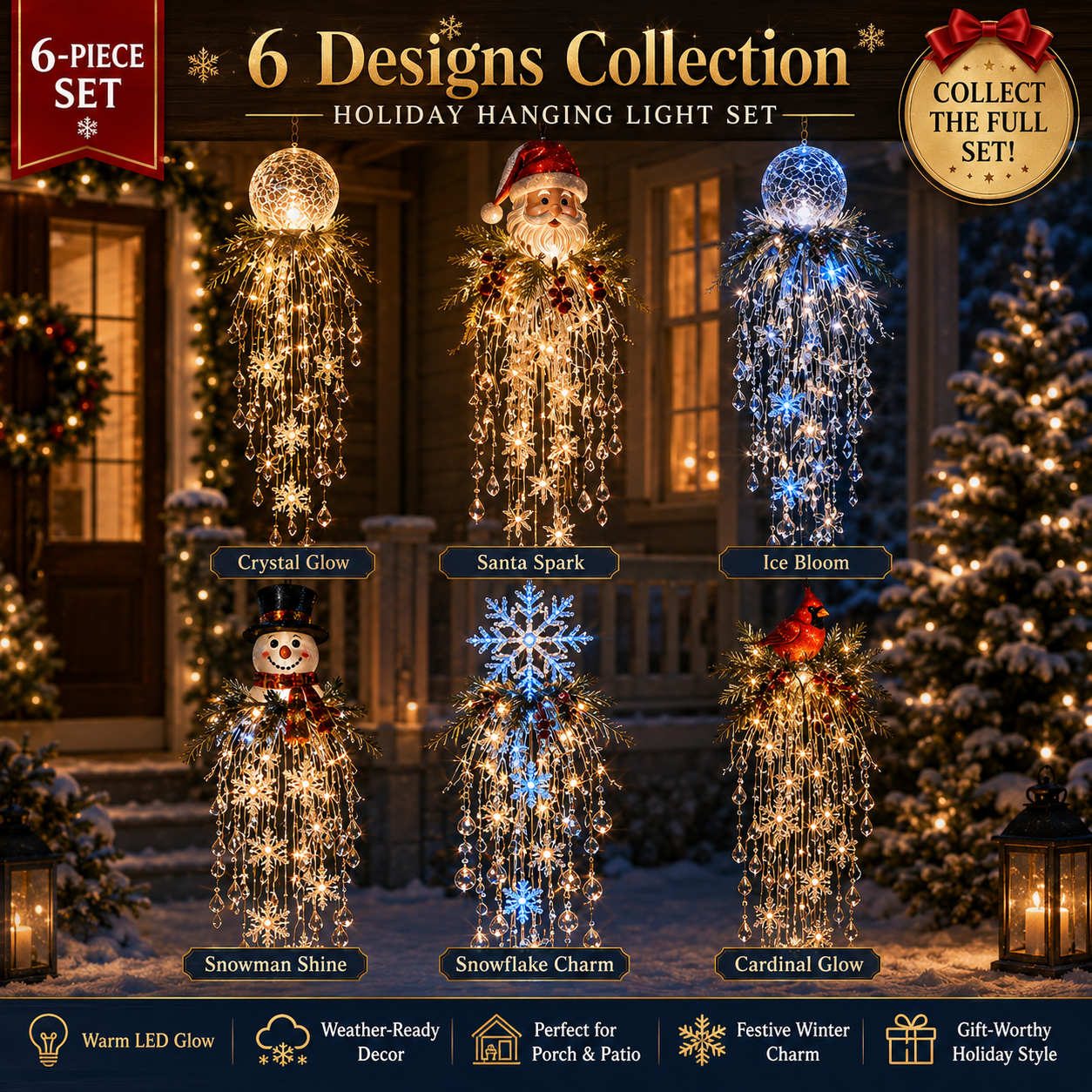Six Crystal Cascade Christmas light designs