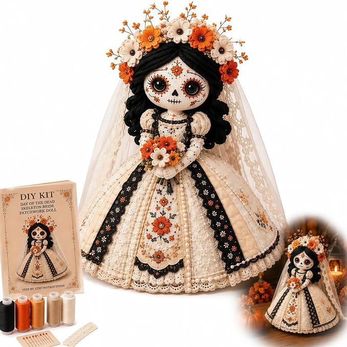 Skeleton Bride Day of the Dead patchwork doll kit
