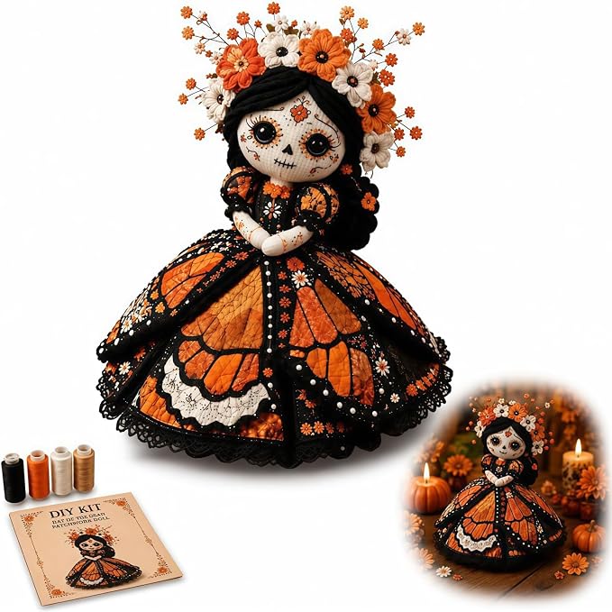 Monarch Butterfly Day of the Dead patchwork doll kit